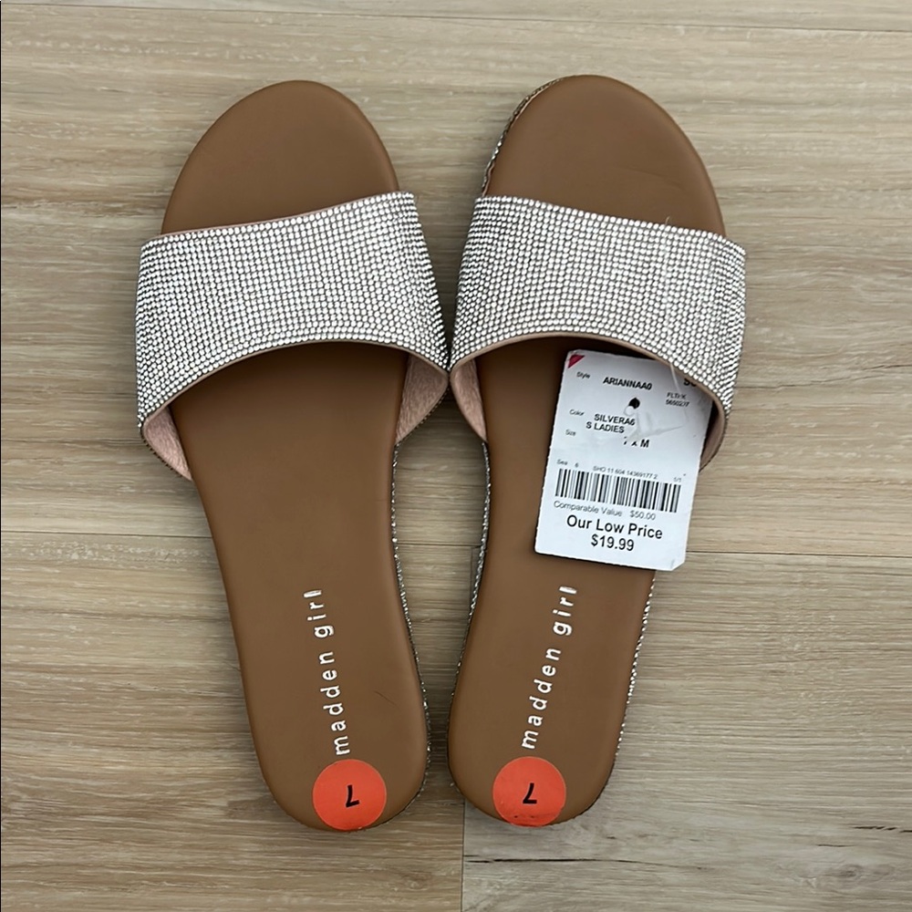 Madden Girl Silver Slide Sandals